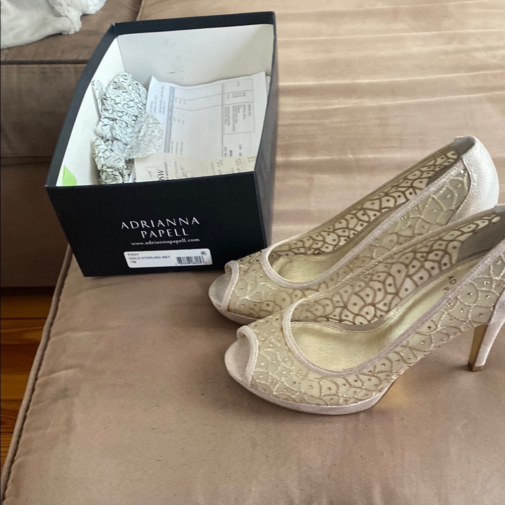 Adrianna Papell Gold Peep Toe Heels